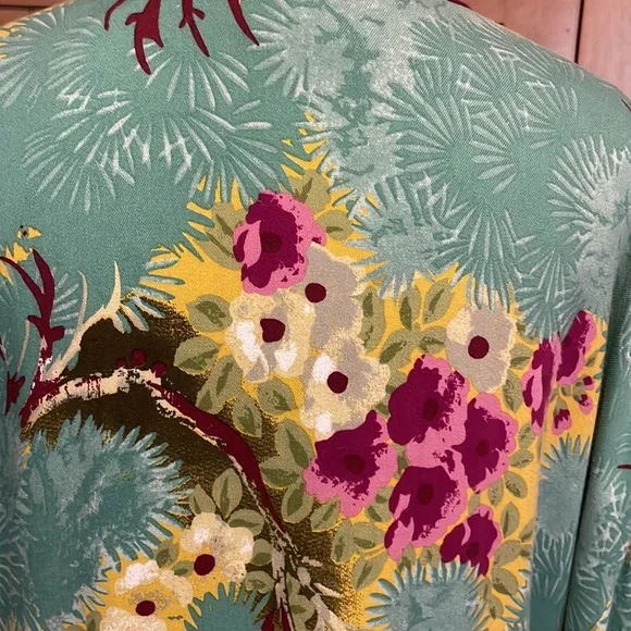 Anthropologie Floreat green/magenta/taupe/yellow/white print kimono XS/S - Picture 5 of 9